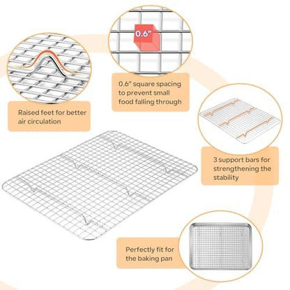 TeamFar Baking Sheet with Rack, 16 x 12 x 1 Inch Stainless Steel Cookie Baking Pan Tray with Grid Rack for Baking Roasting Cooling, Healthy & Heavy-Duty, Oven & Dishwasher Safe - CookCave