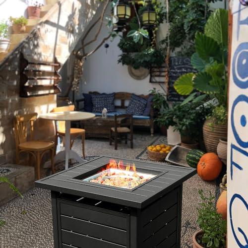 OutVue 28 inch Propane Fire Pit Table, Outdoor Gas Fire Pits with Lid & Lava Rock, 50000 BTU Firepit for Dinning, Party in Outside, Patio, Garden or Yard (Black) - CookCave