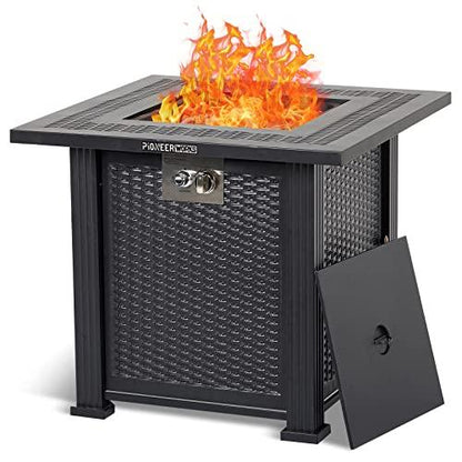 28 Inch Propane Fire Pit Table, 50000BTU Rectangle Fire Table with Cover, Sturdy Steel and Iron Fence Surface, CSA Safety Certified, Companion for Your Garden - CookCave