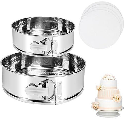 Stainless Steel Springform Pan Set,7" 10" Nonstick Leakproof Baking Cake Pan Set,Round Bakeware Cheesecake Pan with Removable Bottoms and 20pcs Parchment Paper Liners for Instant Pot and Oven - CookCave