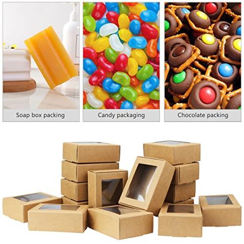 BadenBach 50 Pack Small Rectangle Kraft Paper Boxes with Clear Windows,3.33" x 2.35" x 1.18",Mini Soap Present Treat Gift Box for Bakery Candy,Chocolate Packaging Jewelry Display Wedding Party Favor - CookCave