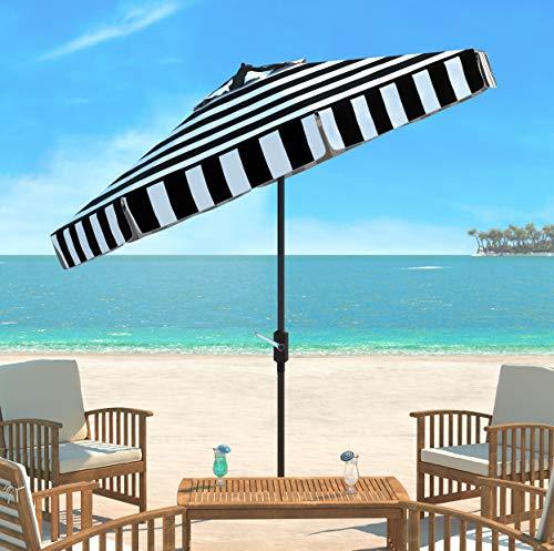 Safavieh PAT8003A Outdoor Collection Elsa Fashion Line Auto Tilt Umbrella, 9', Black/White - CookCave