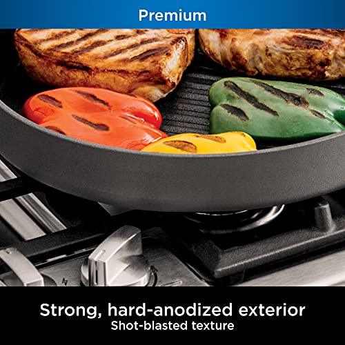 Ninja C30530 Foodi NeverStick Premium 12-Inch Round Grill Pan, Hard-Anodized, Nonstick, Durable & Oven Safe to 500°F, Slate Grey - CookCave