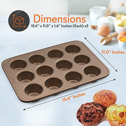 NutriChef Non-stick Carbon Steel Muffin Pans - Pair of Cupcake Cookie Sheet Pan Style for Baking, Professional Kitchen Muffin Bake Pans, 2 pc. Muffin Pans w/ 12 Cups Cupcake Baking Tray - - CookCave