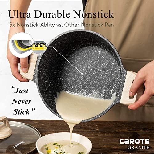 CAROTE 4 Qt Nonstick Stock Pot - Granite Soup Pot and Dutch Oven With Lid, 4 Quart Casserole for Stews - Super Easy to Clean, PFOA Free (CLASSIC GRANITE) - CookCave