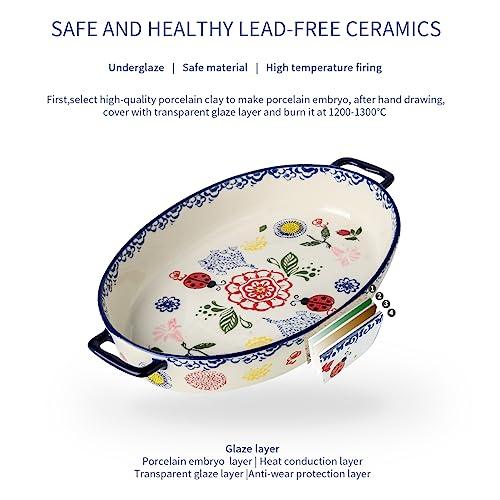 BFU Ceramic Baking Dish Oval Bakeware Set Baking Pan, 2-Piece Stoneware Hand-Painted Lasagna Pan for Cooking, Cake dinner 12" and 7" - CookCave