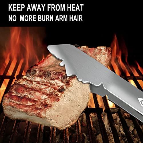 Heavy Duty BBQ Grill Tongs for Outdoor Grill，17 Inch Long Grill Tool, Metal Barbecue Utensil, Wooden Handle, Fun barbecue Tongs for Gas and Charcoal Grilling - CookCave