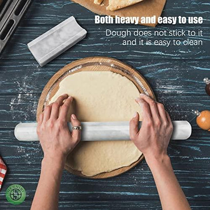 HESHIBI Marble Rolling Pin with Stand, 15.7" White Stone French Heavy Polished Non Stick Cookie Pizza Pastry Dough Baker Roller for Kitchen Baking - CookCave