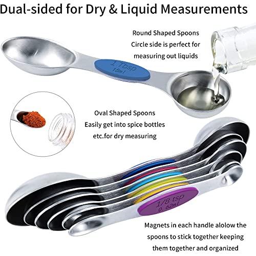 TILUCK measuring cups and magnetic measuring spoons set, stainless steel measuring cups, 6 double-sided stainless steel measuring spoons & 1 leveler - CookCave