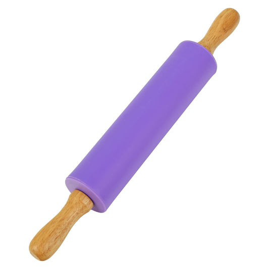 Koogel 12 Inch Silicone Purple Rolling Pin Handle Rolling Pin Non-Stick Silicone Rolling for Kids Kitchen Activity - CookCave
