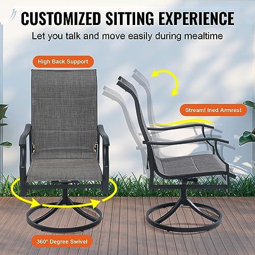 VEVOR 7 Pieces Patio Dining Set, Outdoor Furniture Table and Swivel Chairs Set, All Weather Garden Furniture Table Sets, Iron Patio Conversation Set with Umbrella Hole, For Lawn, Deck, Backyard, Black - CookCave