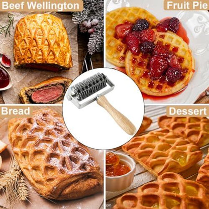 EVEDMOT Lattice Cutter Dough Lattice Roller, Stainless Steel Roller Cutter for Dough Pie Crust Pizza Bread Pastry with Wood Handle, Time-Saver Pastry Tool - CookCave