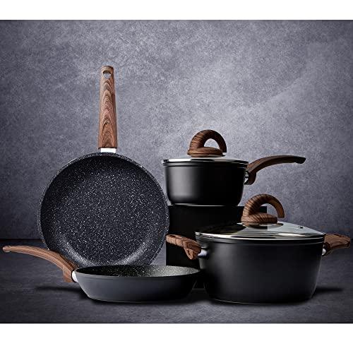 Vkoocy Pots and Pans Set Non Stick, Ceramic Cookware Set Kitchen Cooking Sets Induction Granite Pot and Pan w/Frying Pans, Saucepans, Casserole, Non-Toxic, PTFE/PFOA/PFOS-Free, Black - CookCave