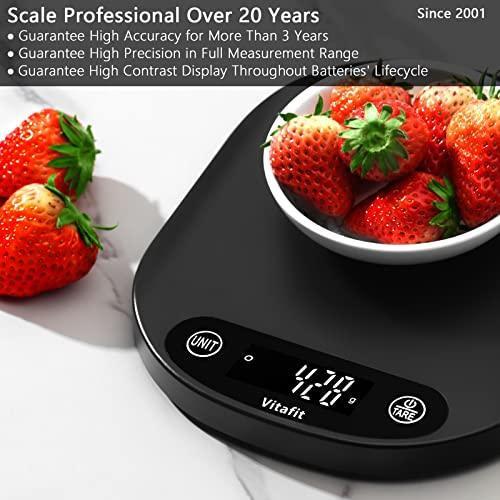 Vitafit 33lbs Kitchen Food Scale Digital Weight Grams and Ounces for Weight Loss, Weighing Professional Since 2001, Cooking,Baking and Keto, Batteries Included, Black - CookCave