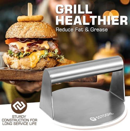 SSTOOHL Smash Burger Press Kit, Burger Smasher for Griddle with Burger Spatula, Griddle Accessories Kit for Flat Griddle, Stainless Steel Hamburger Press & BBQ Tong, Grilling Cooking Gift - CookCave
