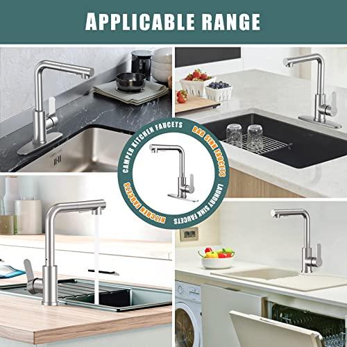 Kitchen Faucets, Brushed Nickel Kitchen Faucet with Pull Down Sprayer and Deck Plate, Stainless Steel Commercial Utility Kitchen Faucets for Sink 3 Hole for Bar Rv Camper Laundry Outdoor Farmhouse - CookCave