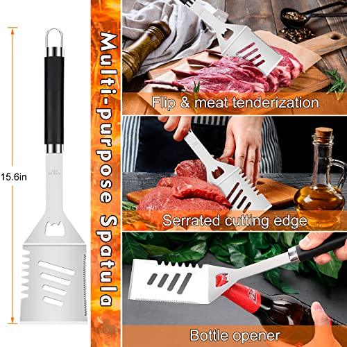 BBQ Tools Grill Tools Set, Stainless Grill Kit Grilling Set - Heavy Duty Premium BBQ Accessories with Portable Bag, with Spatula, Fork, Brush & BBQ Tongs- Perfect Grill Gifts for Men - CookCave