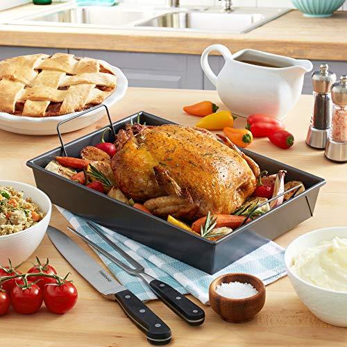 Chicago Metallic 16947 Professional Roast Pan with Non-Stick Rack, 13-Inch-by-9-Inch, Gray - CookCave