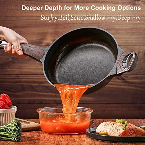 SENSARTE Nonstick Deep Frying Pan, 12 Inch Large Skillet Pan, Induction Cookware, 5Qt Non Stick Saute Pan with Lid, Non Toxic Cooking Pan with Helper Handle, Healthy, PFOA PFOS APEO Free, Black - CookCave