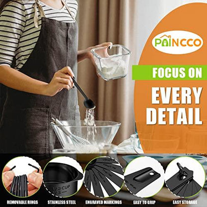 Paincco Stainless Steel Measuring Cups & Spoons Set of 21, Includes 7 Nesting Metal Measuring Cups, 9 Measuring Spoons and 5 Mini Measuring Spoons for Gift Dry Liquid Ingredients (Black) - CookCave
