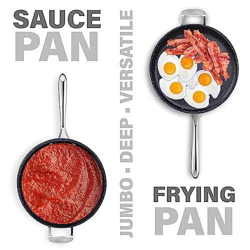 Granitestone Sauté Pan with Lid - 5.5 Quart. Non Stick Deep Frying Pan with Lid, Large Frying Pan, Oven Safe Skillet with Lid, Multipurpose Jumbo Cooker, Stovetop & Dishwasher Safe, 100% PFOA Free - CookCave