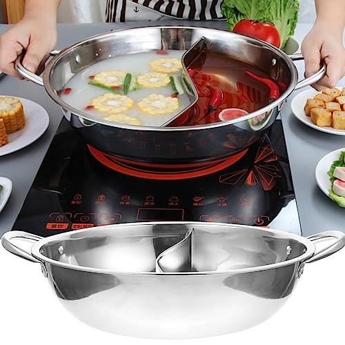 Ciieeo Hot Pot with Divider Stainless Steel Shabu Shabu Pot Chinese Induction Hot Plate Cookware Ramen Cooker Two-flavor Soup Pot Kitchen Dual Sided Stock Pot Silver 28cm - CookCave
