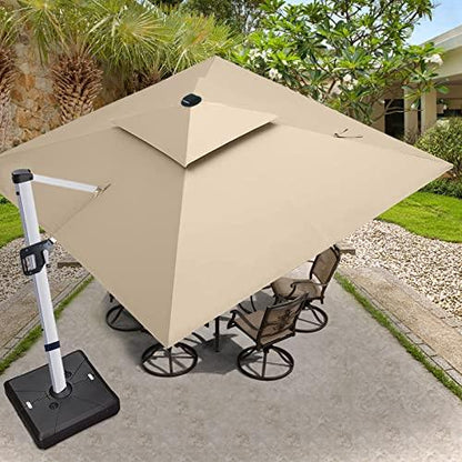 ABCCANOPY 9FT Cantilever Patio Umbrella Double Top Square Umbrella Outdoor Offset Umbrella with 360° Rotation,Beige - CookCave