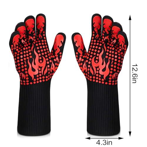 BBQ Gloves, Silicone Smoker Oven Gloves Heat Resistant Grilling Gloves Non-Slip Oven Gloves with 5 Fingers Design for Barbecue Cooking Baking - CookCave