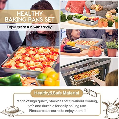 E-far Baking Pan with Lid(12.4/10.4/9.4 inch), Stainless Steel Rectangular Sheet Cake Pans with Cover, Metal Bakeware Sets for Lasagna Casseroles Brownie, Non-toxic & Dishwasher Safe - 3 Pans + 3 Lids - CookCave