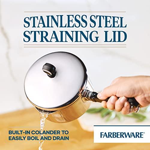 Farberware Classic Stainless Steel 1-Quart Covered Straining Saucepan, Silver - CookCave