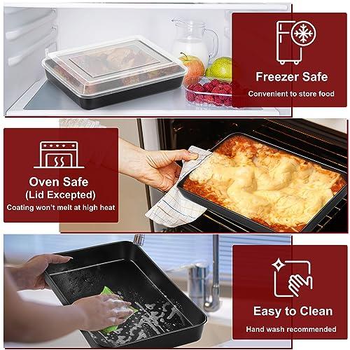 TeamFar Lasagna Pan with Lid, 12.5’’ Coated Rectangular Brownie Cake Pan with Stainless Steel Core & Non Stick Coating, for Baking Roasting, Toxic Free & Oven Safe, Easy Release & Clean (1 Pan+1 Lid) - CookCave