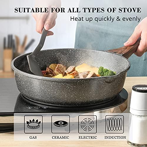 SENSARTE Nonstick Deep Frying Pan Skillet, 10/11/12-inch Saute Pan with Lid, Stay-cool Handle, Chef Pan Healthy Stone Cookware Cooking Pan, Induction Compatible, PFOA Free (10-Inch) - CookCave