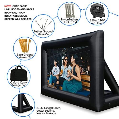 GZKYYLEGS 20 Feet Inflatable Outdoor and Indoor Theater Projector Screen - Includes Air Blower, Tie-Downs and Storage Bag - Portable, Supports Front and Rear Projection - CookCave