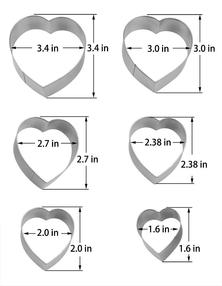 Heart Cookie Cutter Set - 6PCS Valentines Cookie Cutters, Valentine Heart Shaped Cookie Cutters for Baking,Heart Set for Sandwich Cutter,Biscuit Cutter,Pastry Cutter - Valentines Day Cookie Cutters - CookCave