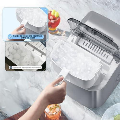 Antarctic Star Countertop Ice Maker Portable Ice Machine, Basket Handle,Self-Cleaning, 26Lbs/24H, 9 Ice Cubes Ready in 6 Mins, S/L ice, for Home Kitchen Bar Party (Gray) - CookCave