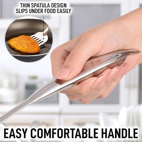 Zulay Kitchen Heavy Duty Stainless Steel Metal Spatula - 14.8" Stainless Steel Spatula for Cooking - Spatula Stainless Steel for Frying - Ergonomic Easy Grip Handle - Slotted Turner Grill Spatula - CookCave