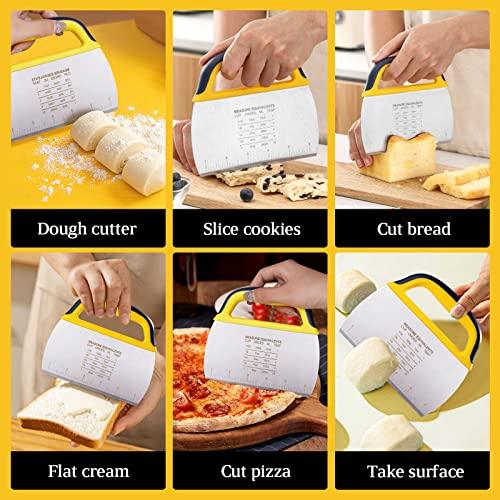 YGDZ Dough Scraper Chopper 2 Pcs, Stainless Steel Dough Cutter With Grip, Plastic Bench Scraper with Measuring Scale, Multipurpose Pizza Cutter, Pastry, Food Scraper for Baking, Dough, Bread, Cake - CookCave