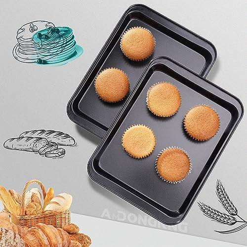 Small Cookie Sheets, Baking Pans, Nonstick Carbon Steel Baking Sheets, 2-Pack, 9.5 X 7.1 Inches (Inner 7.5 X 6) - CookCave