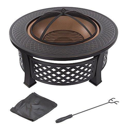 Fire Pit Set, Wood Burning Pit - Includes Spark Screen and Log Poker - Great for Outdoor and Patio, 32” Round Metal Firepit by Pure Garden - CookCave