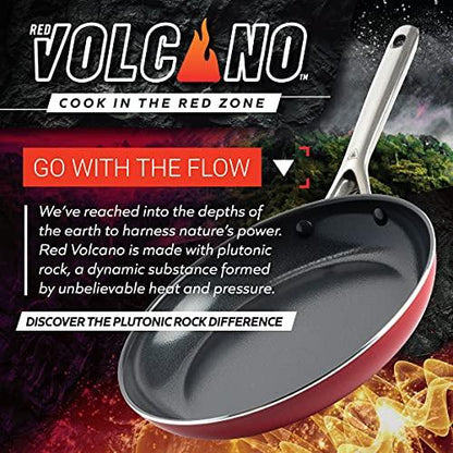 Red Volcano Textured Ceramic Nonstick, 7" & 10" Frying Pan Skillet Set with Stainless Steel Handles, PFAS PFOA & PTFE Free, Dishwasher Safe, Oven & Broiler Safe to 600 Degrees, Red - CookCave