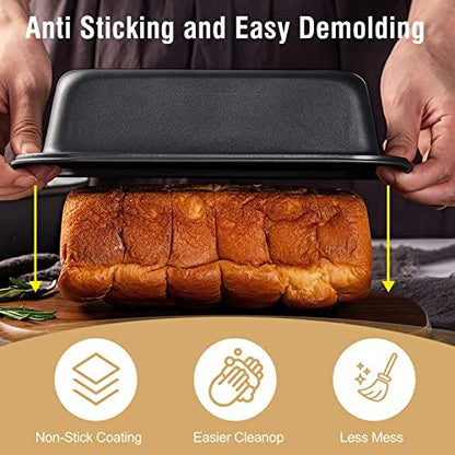 Nonstick Baking Pans Set, 9 Pieces Bakeware Set Stackable for Oven with Non-stick Cookie Sheet, Square/Round Cake Pans, Muffin, Loaf Pan, Baking Tray, Cooling Rack and Oven Mitt - CookCave