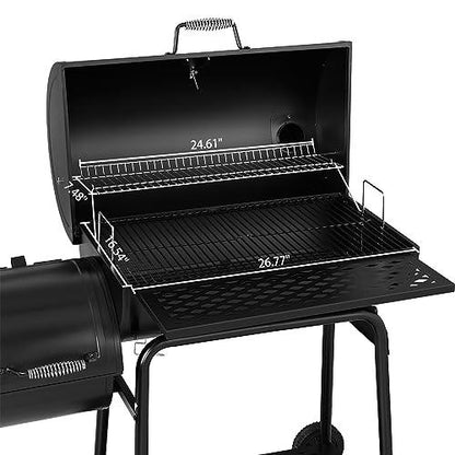 Royal Gourmet Charcoal Grill with Offset Smoker Including High Heat-Resistant BBQ Gloves, Outdoor BBQ Barrel Smoker, Backyard Garden Cooking, Black - CookCave