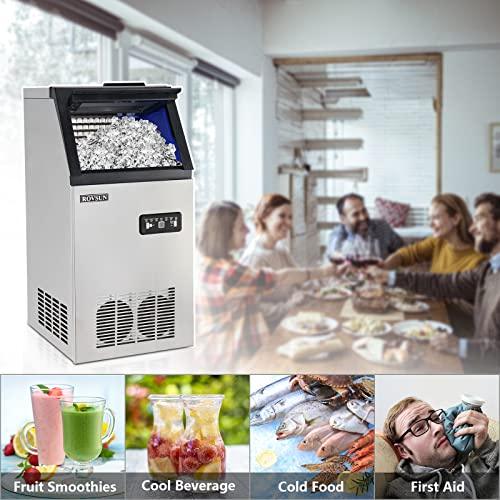 ROVSUN 150lbs/24h Commercial Ice Maker with 24lbs Storage Bin, Freestanding Industrial Ice Machine for Home Restaurant Bar Cafe Office - CookCave