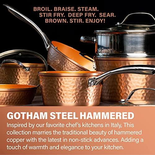 Gotham Steel Hammered Copper 14 Inch Non Stick Frying Pan with Lid, Nonstick Frying Pan with Ceramic Coating and Induction Plate for Even Heating, Oven / Dishwasher Safe, 100% Healthy & Non Toxic - CookCave