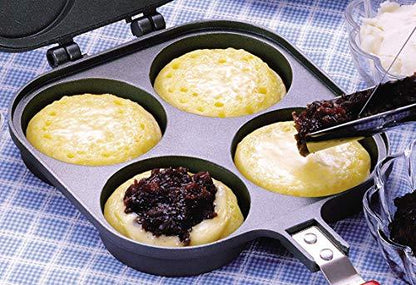 Happy Sales HSOB-YKP4B, Japanese Obanyaki Pan, 3 Inch Diameter Stuffed Pancake Toaster Nonstick Aluminum Pan - CookCave