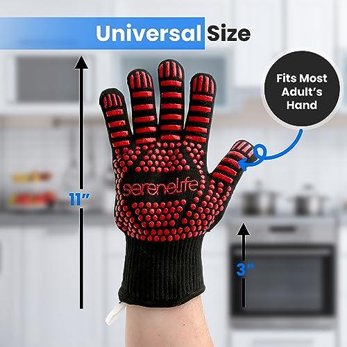 SereneLife Extreme Heat Resistant Grill Gloves, 14'' Food Grade Kitchen Oven Mitts, Universal Size Silicone Non-Slip Cooking Gloves for Barbecue, Extreme Heat Resistant Up to 800 Degree Celsius - CookCave