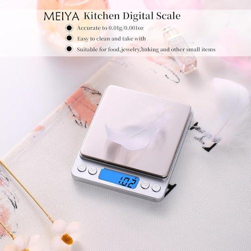 MEIYA Digital Gram Scale 1000g/0.01g, Scale for Food Ounces and Grams, Upgrade USB Charging Kitchen Scale Digital Weight for Cooking, Baking, Tare Function, 9 Units, 2 Tray - CookCave