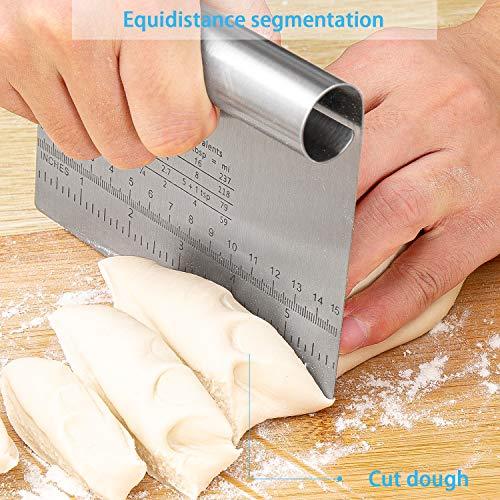 Pro Dough Pastry Scraper/Cutter/Chopper Stainless Steel Mirror Polished with Measuring Scale Multipurpose- Cake, Pizza Cutter - Pastry Bread Separator Scale Knife 2PCS - CookCave