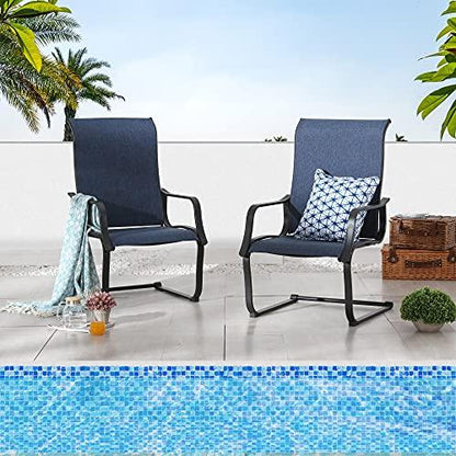 LOKATSE HOME 2 Pieces Patio Dining Armchairs C Spring Motion Chairs Outdoor Metal Set, Blue - CookCave