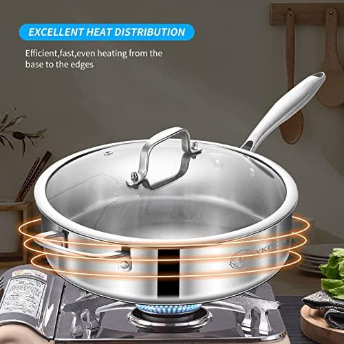 LOLYKITCH Whole Body Tri-Ply Stainless Steel 5.5 QT Saute Pan with lid,12 Inch Deep Frying Pan,Jumbo Cooker,Everyday Pan,Compatible with All Kinds Of Stoves. - CookCave